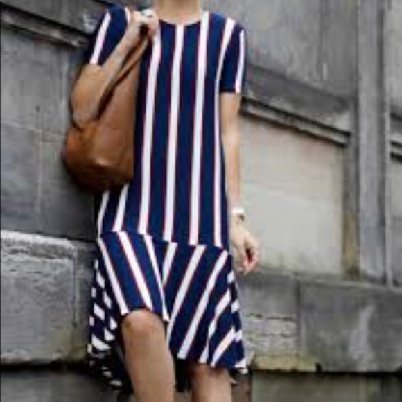 NEW ZARA STRPPED DRESS BLUE RED - Picture 2 of 5